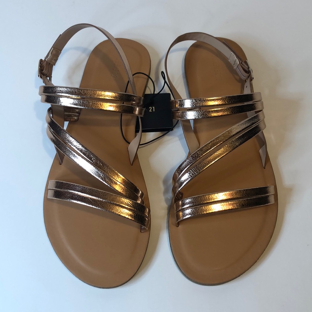 Rose Gold Faux Leather Strappy Sandals